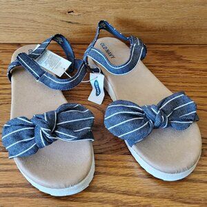 Size 3 Striped-Chambray Bow-Tie Sandals for Girls NWT